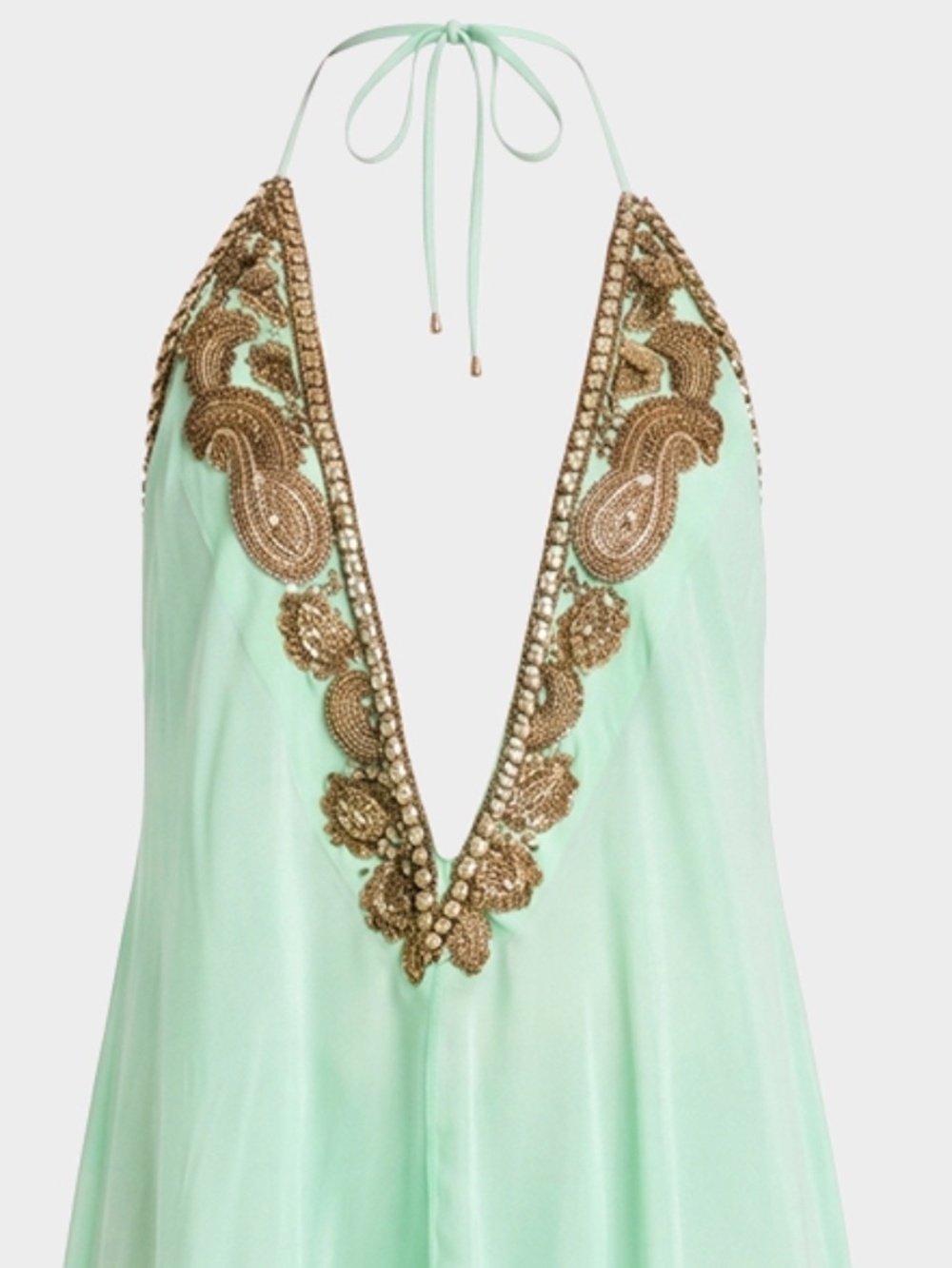 Designer Mint Green Gold Beaded High Low Halter Dress Wedding Bridesmaid